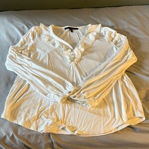 White House Black Market Cream Ruffle Blouse